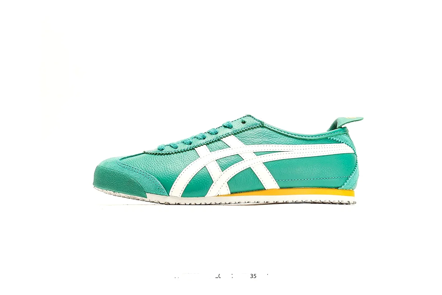 Onitsuka Tiger Mexico 66 Green White Sneakers comparison signal photo with green white low-top sneakers with leather texture, side-profile shape, upper panel lines, and outsole detail