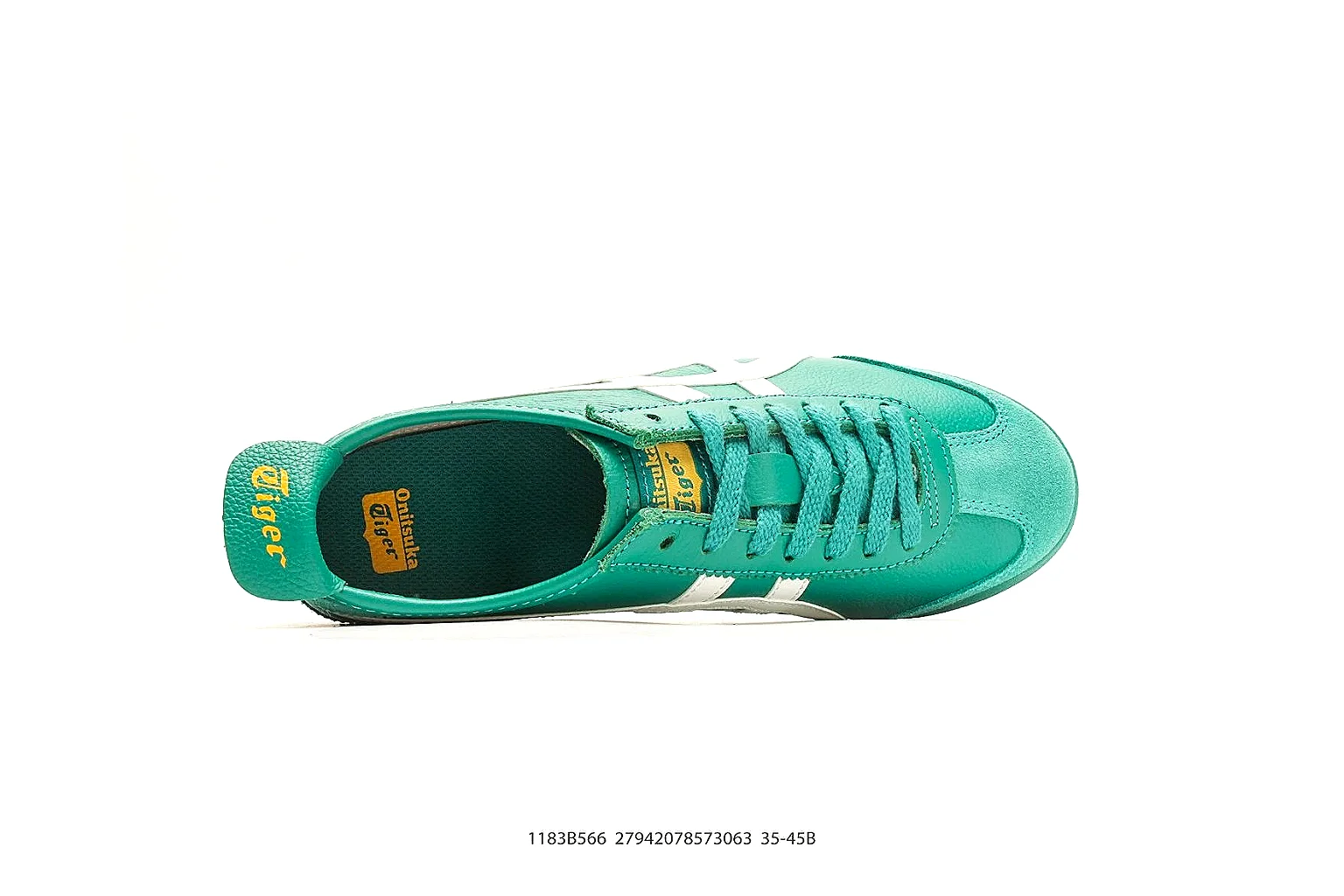 Onitsuka Tiger Mexico 66 Green White Sneakers comparison signal photo with green white low-top sneakers with leather texture, side-profile shape, upper panel lines, and outsole detail thumbnail 2
