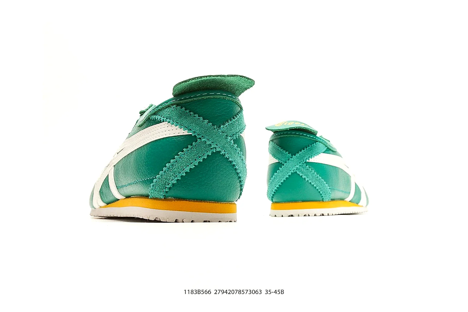 Onitsuka Tiger Mexico 66 Green White Sneakers comparison signal photo with green white low-top sneakers with leather texture, side-profile shape, upper panel lines, and outsole detail thumbnail 3