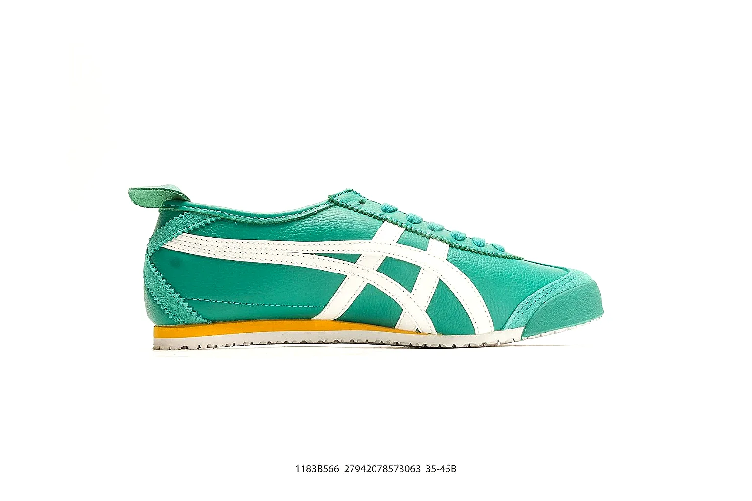 Onitsuka Tiger Mexico 66 Green White Sneakers comparison signal photo with green white low-top sneakers with leather texture, side-profile shape, upper panel lines, and outsole detail thumbnail 6