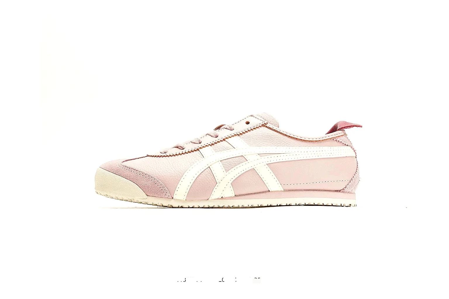 Onitsuka Tiger Mexico 66 Pink White Sneakers comparison signal photo with pink white low-top sneakers with leather texture, side-profile shape, upper panel lines, and outsole detail