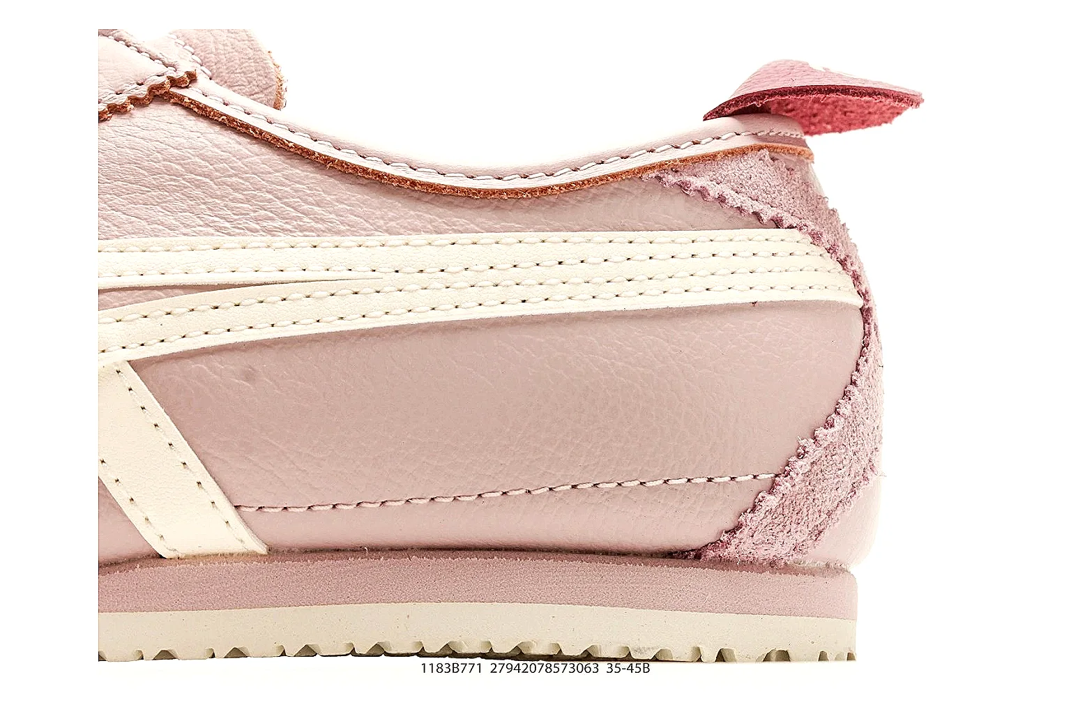 Onitsuka Tiger Mexico 66 Pink White Sneakers comparison signal photo with pink white low-top sneakers with leather texture, side-profile shape, upper panel lines, and outsole detail thumbnail 5