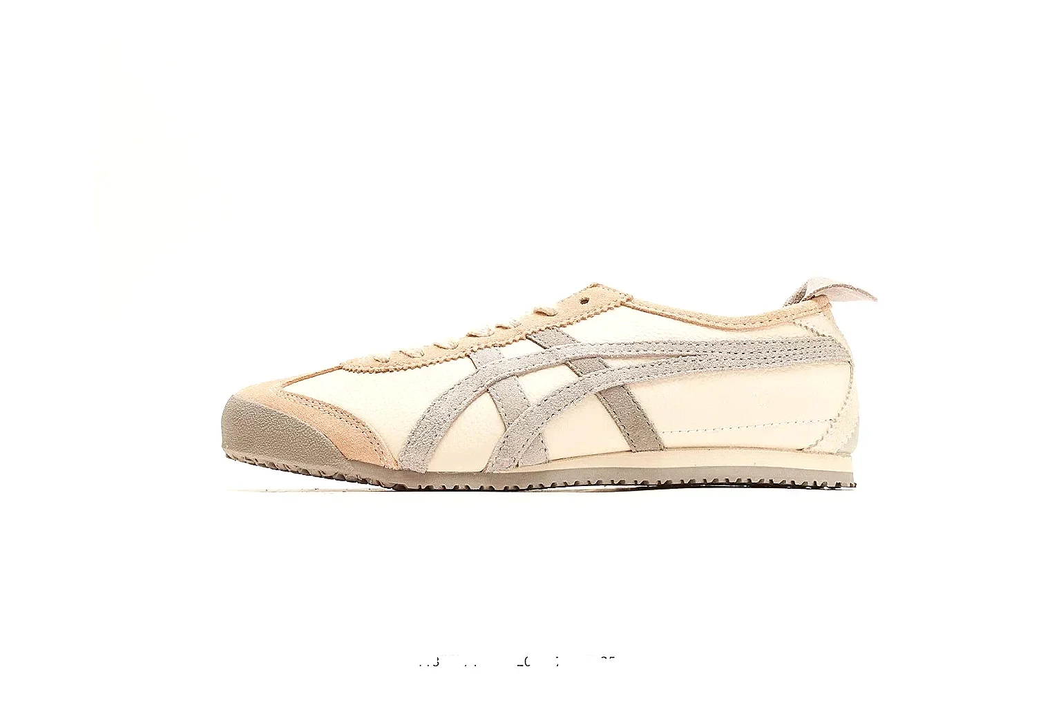 Onitsuka Tiger Mexico 66 Tan Brown Sneakers comparison signal photo with tan brown low-top sneakers with leather texture, side-profile shape, upper panel lines, and outsole detail