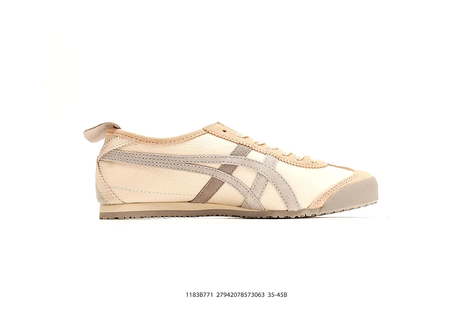 Onitsuka Tiger Mexico 66 Tan Brown Sneakers comparison signal photo with tan brown low-top sneakers with leather texture, side-profile shape, upper panel lines, and outsole detail thumbnail 6