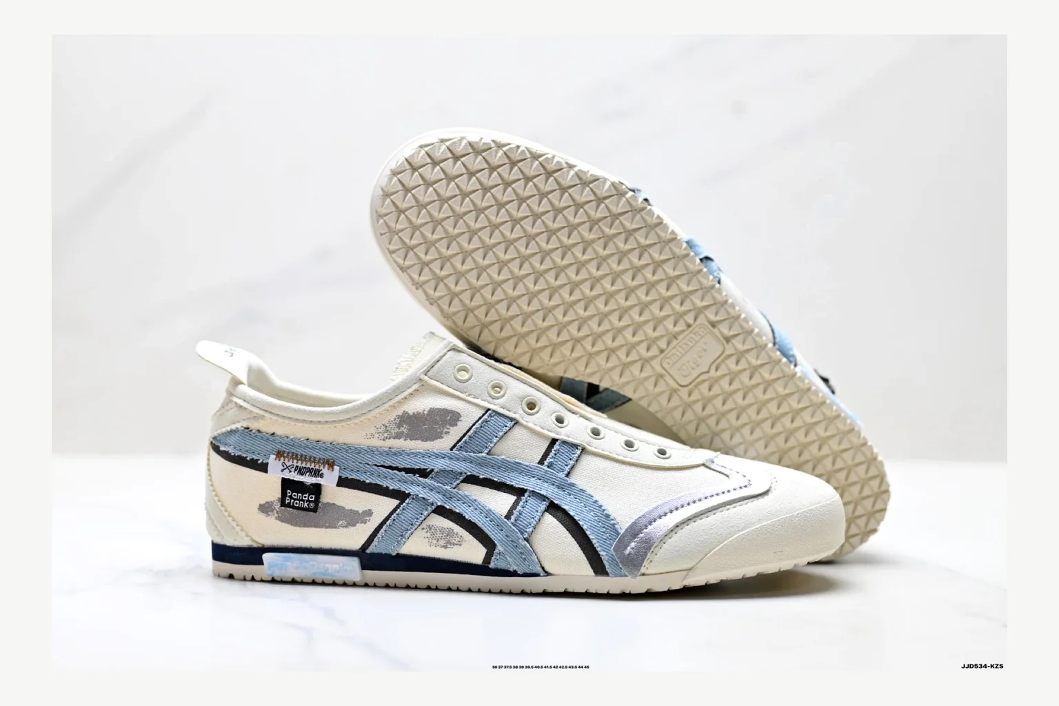 Onitsuka Tiger White Blue Sneaker comparison signal photo with white blue retro stripe low-top with mixed-material upper and low-profile shape thumbnail 4