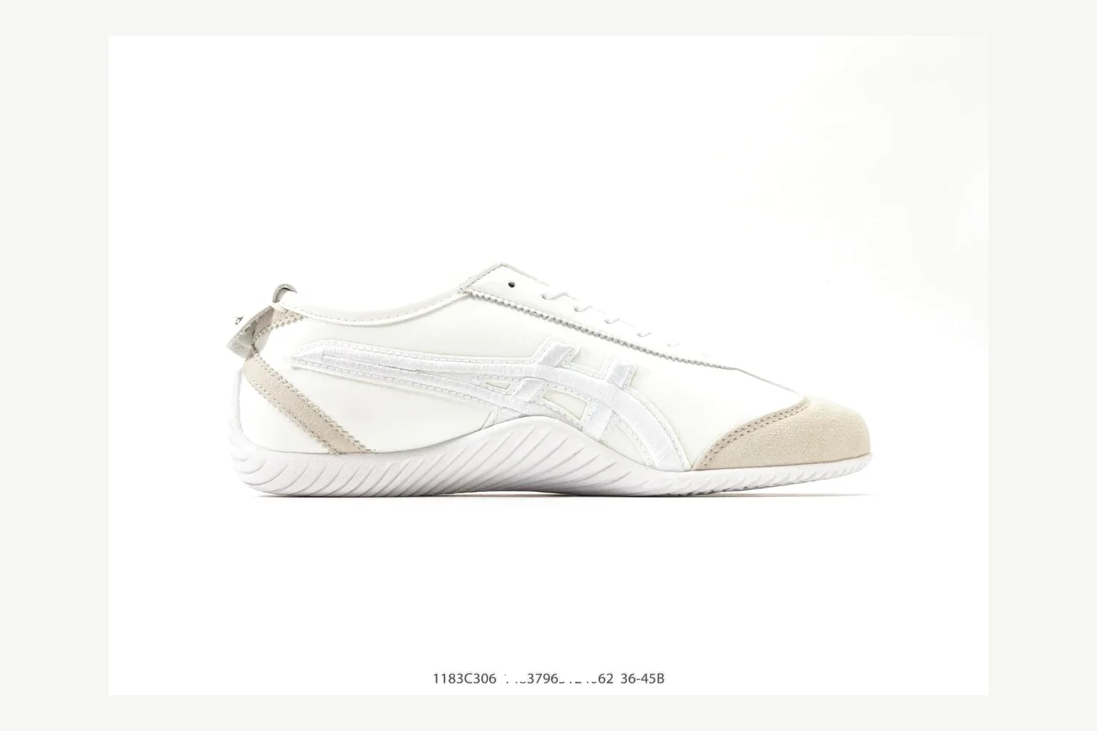 Onitsuka Tiger White Cream Sneaker comparison signal photo with white cream retro stripe low-top with mixed-material upper and low-profile shape
