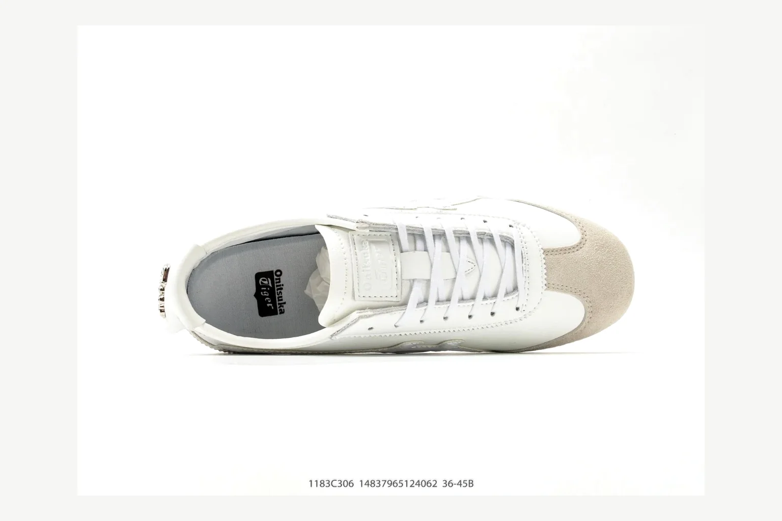 Onitsuka Tiger White Cream Sneaker comparison signal photo with white cream retro stripe low-top with mixed-material upper and low-profile shape
