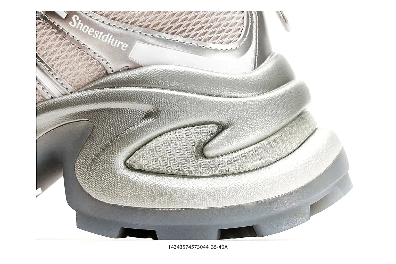 Chunky Runner Silver Gray Sneaker comparison photo showing silver gray synthetic-mesh upper, layered chunky panels, runner silhouette, and thick cushioned sole thumbnail 5
