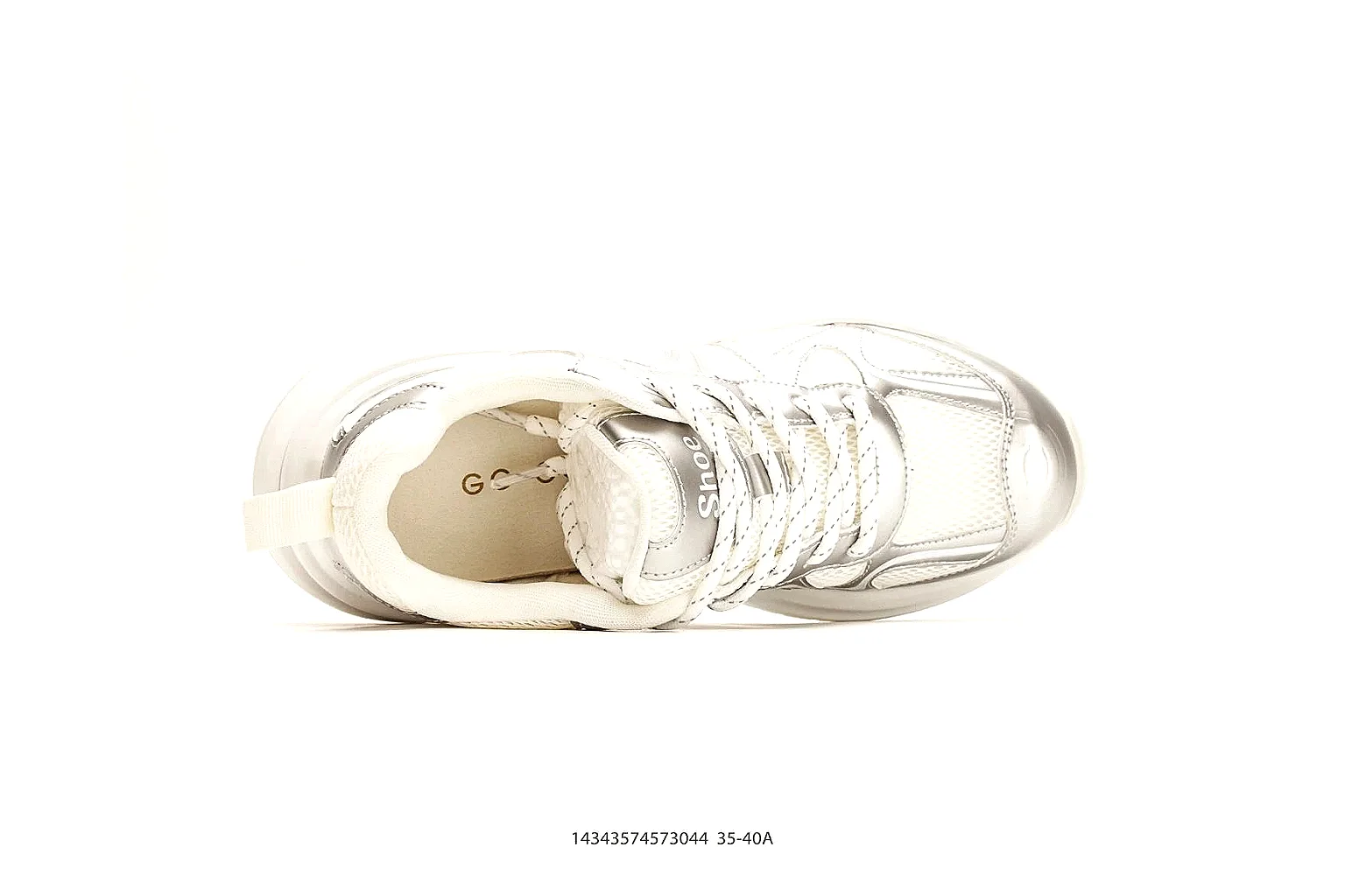 Chunky Runner White Cream Sneaker comparison photo showing white cream synthetic-mesh upper, chunky runner shape, layered panels, and thick cushioned sole
