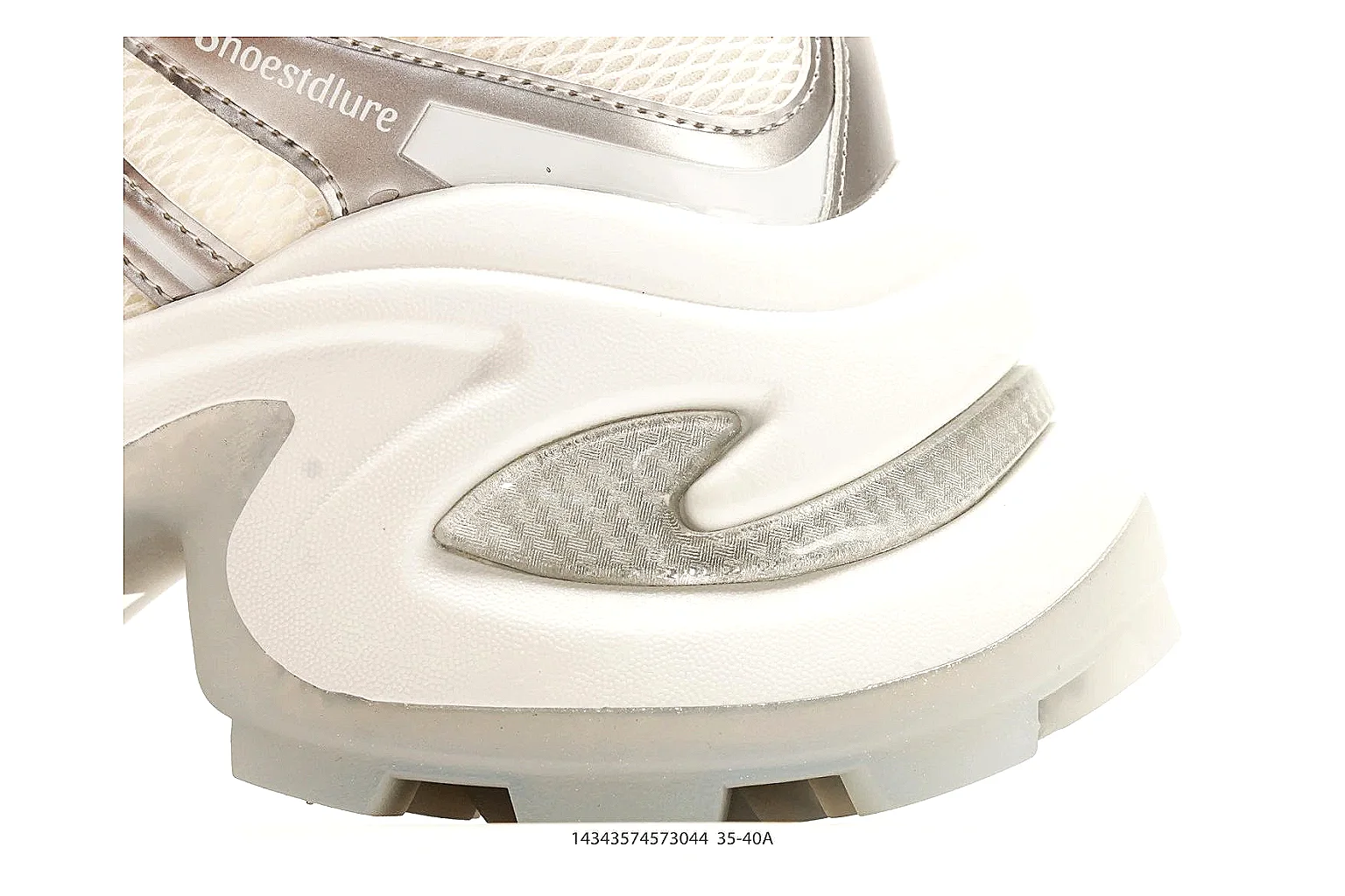 Chunky Runner White Cream Sneaker comparison photo showing white cream synthetic-mesh upper, chunky runner shape, layered panels, and thick cushioned sole thumbnail 5