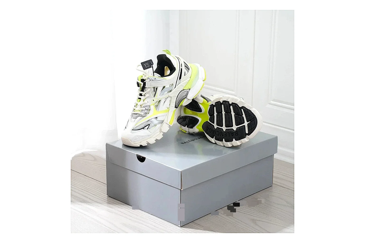 Neon Runner White Yellow Sneaker comparison photo showing white mesh runner upper, neon yellow accents, modern runner silhouette, and lightweight sole