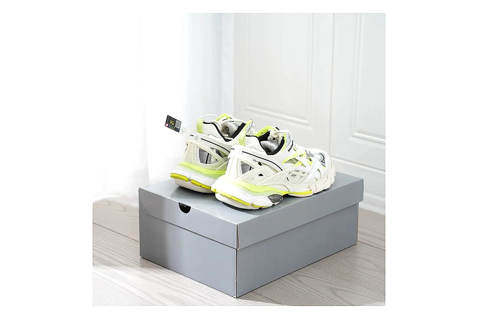Neon Runner White Yellow Sneaker comparison photo showing white mesh runner upper, neon yellow accents, modern runner silhouette, and lightweight sole