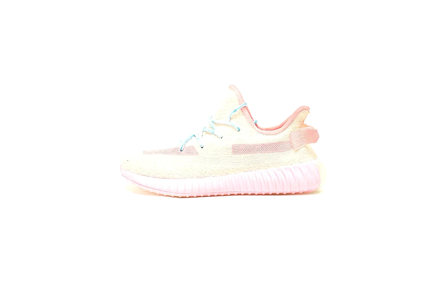 Pastel cream knit runner with blue laces and pink ribbed sole for QC comparison thumbnail 2