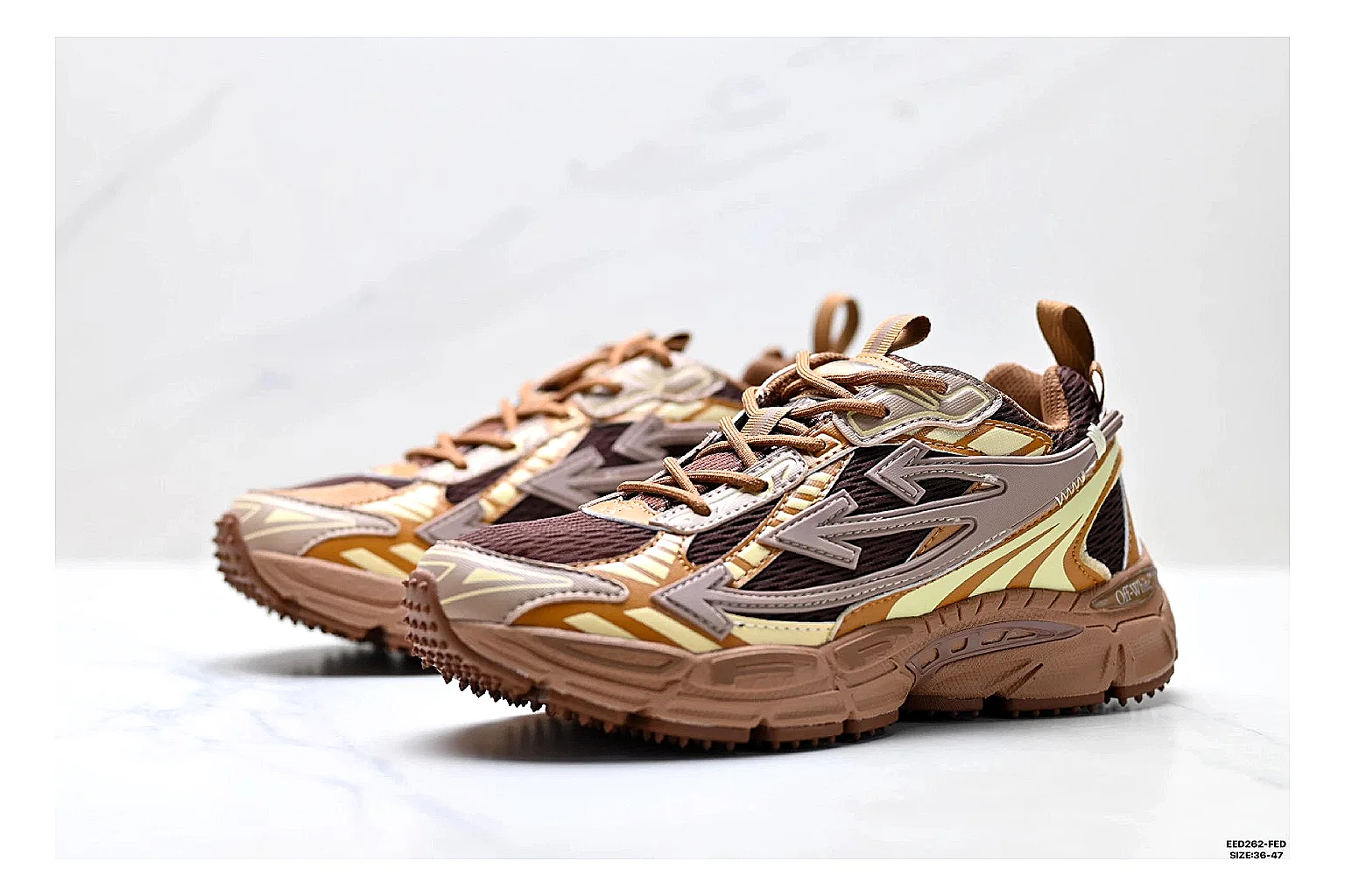 Trail Runner Brown Gold Sneaker comparison photo showing brown gold mesh-suede runner upper, rugged trail profile, protective overlays, and traction sole thumbnail 4