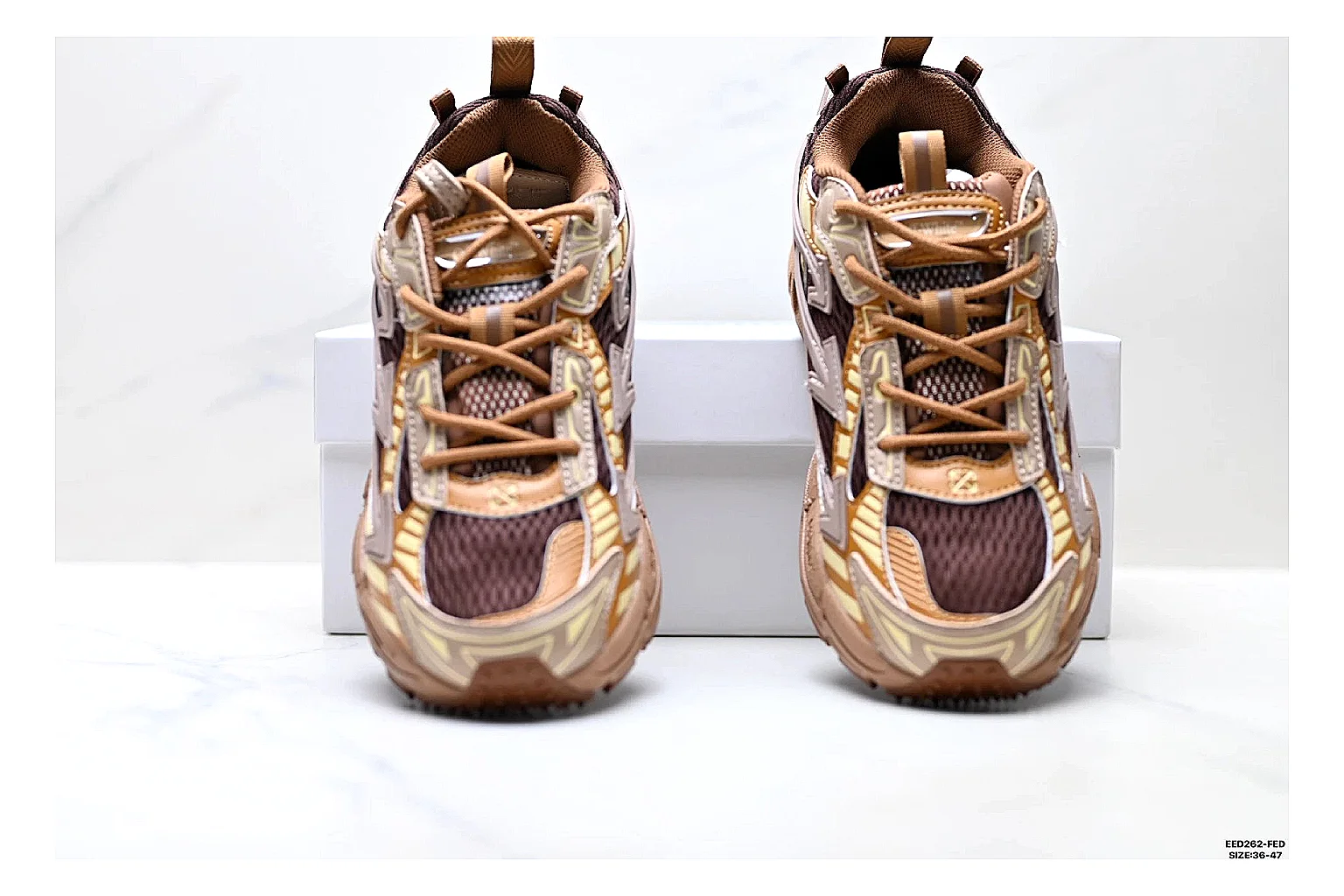 Trail Runner Brown Gold Sneaker comparison photo showing brown gold mesh-suede runner upper, rugged trail profile, protective overlays, and traction sole thumbnail 5