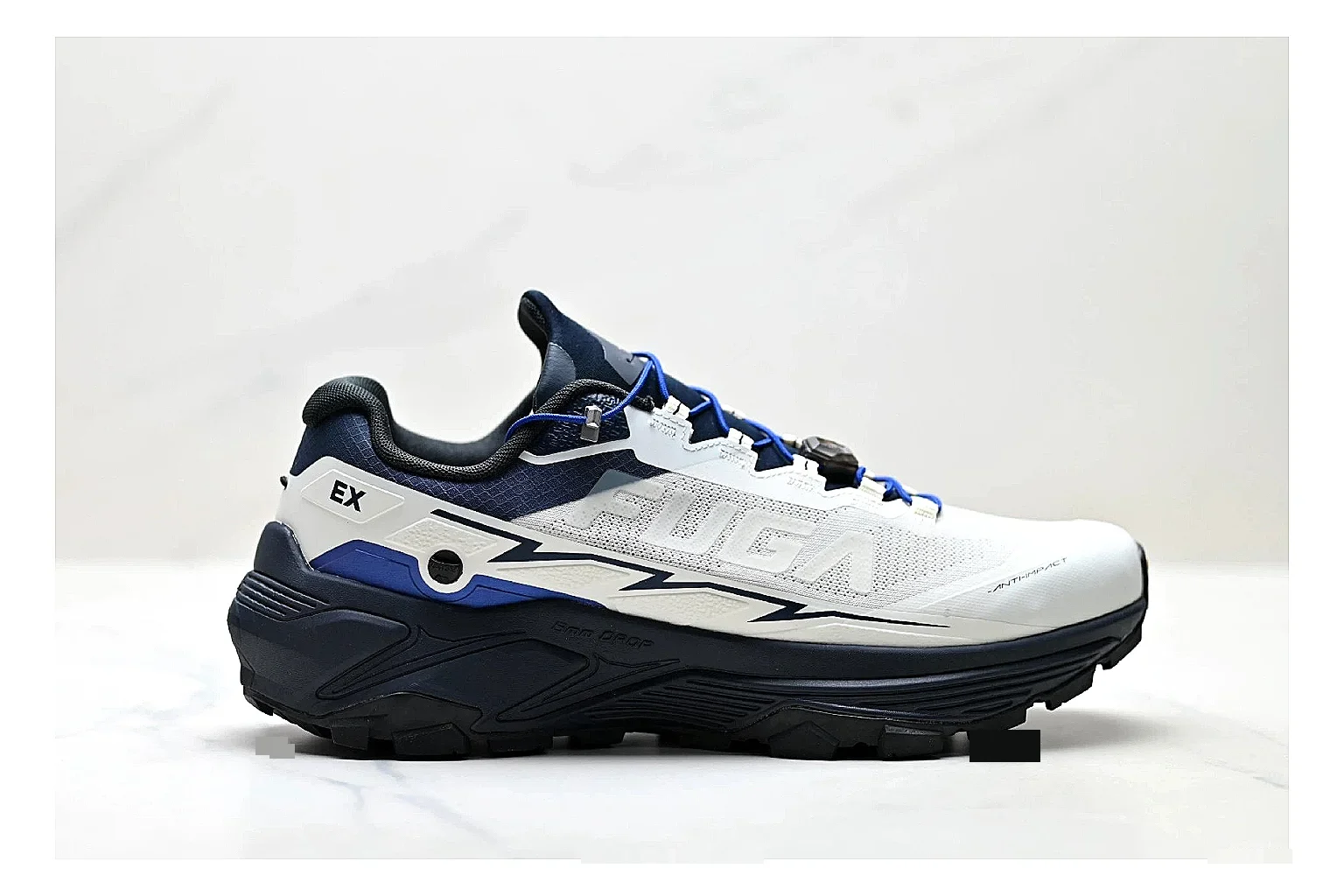 Trail Runner White Navy Sneaker comparison photo showing white navy mesh-leather runner upper, rugged trail shape, protective overlays, and traction sole