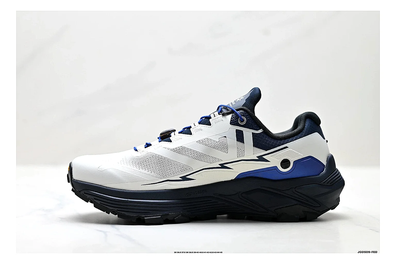 Trail Runner White Navy Sneaker comparison photo showing white navy mesh-leather runner upper, rugged trail shape, protective overlays, and traction sole