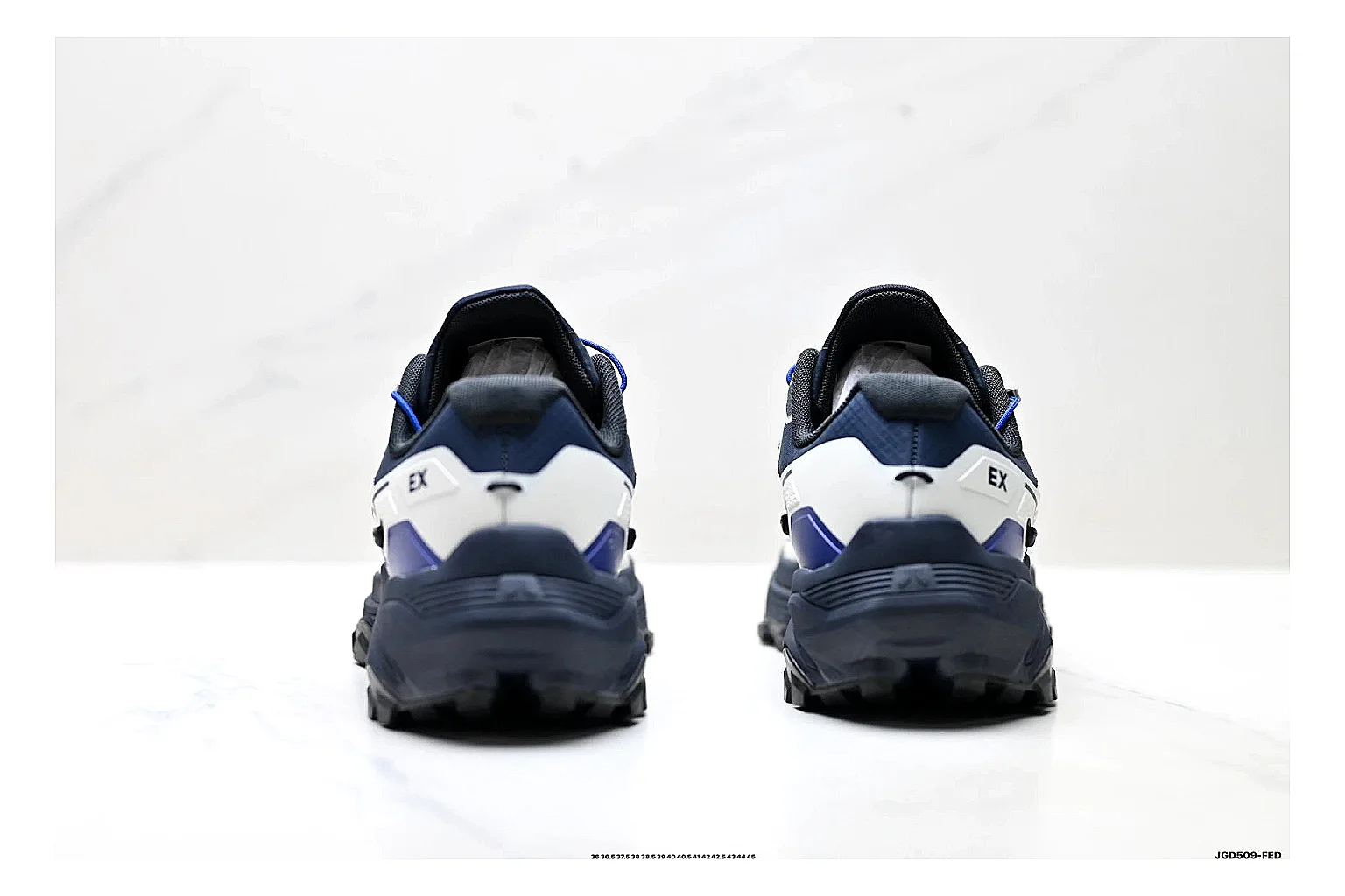 Trail Runner White Navy Sneaker comparison photo showing white navy mesh-leather runner upper, rugged trail shape, protective overlays, and traction sole thumbnail 3