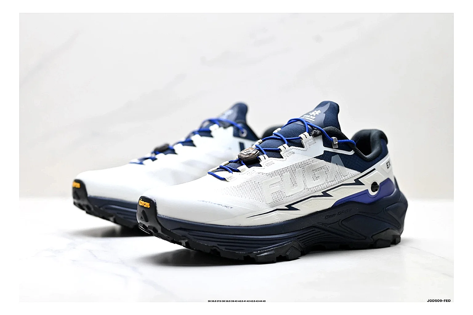 Trail Runner White Navy Sneaker comparison photo showing white navy mesh-leather runner upper, rugged trail shape, protective overlays, and traction sole thumbnail 4