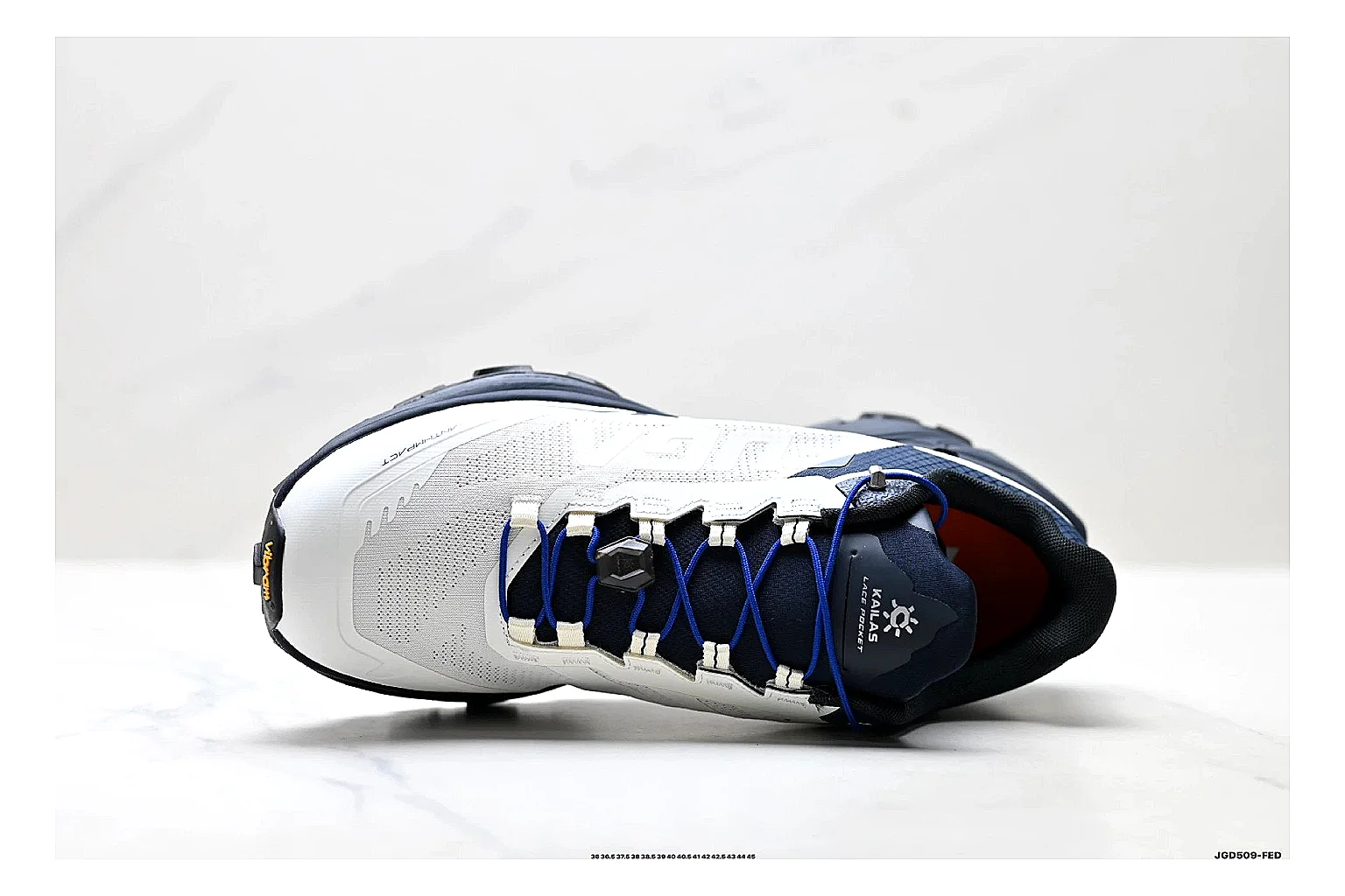 Trail Runner White Navy Sneaker comparison photo showing white navy mesh-leather runner upper, rugged trail shape, protective overlays, and traction sole thumbnail 6