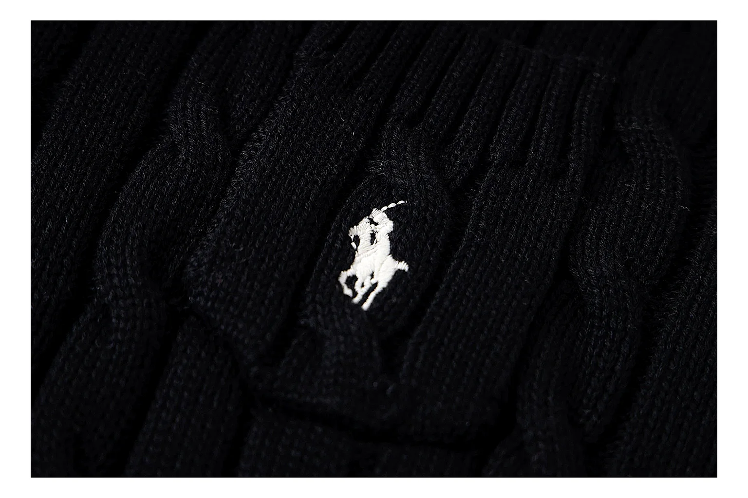 kakoscout.com Polo Ralph Lauren Black Rib Cable Knit Polo 0872 Black short-sleeve-knit product image