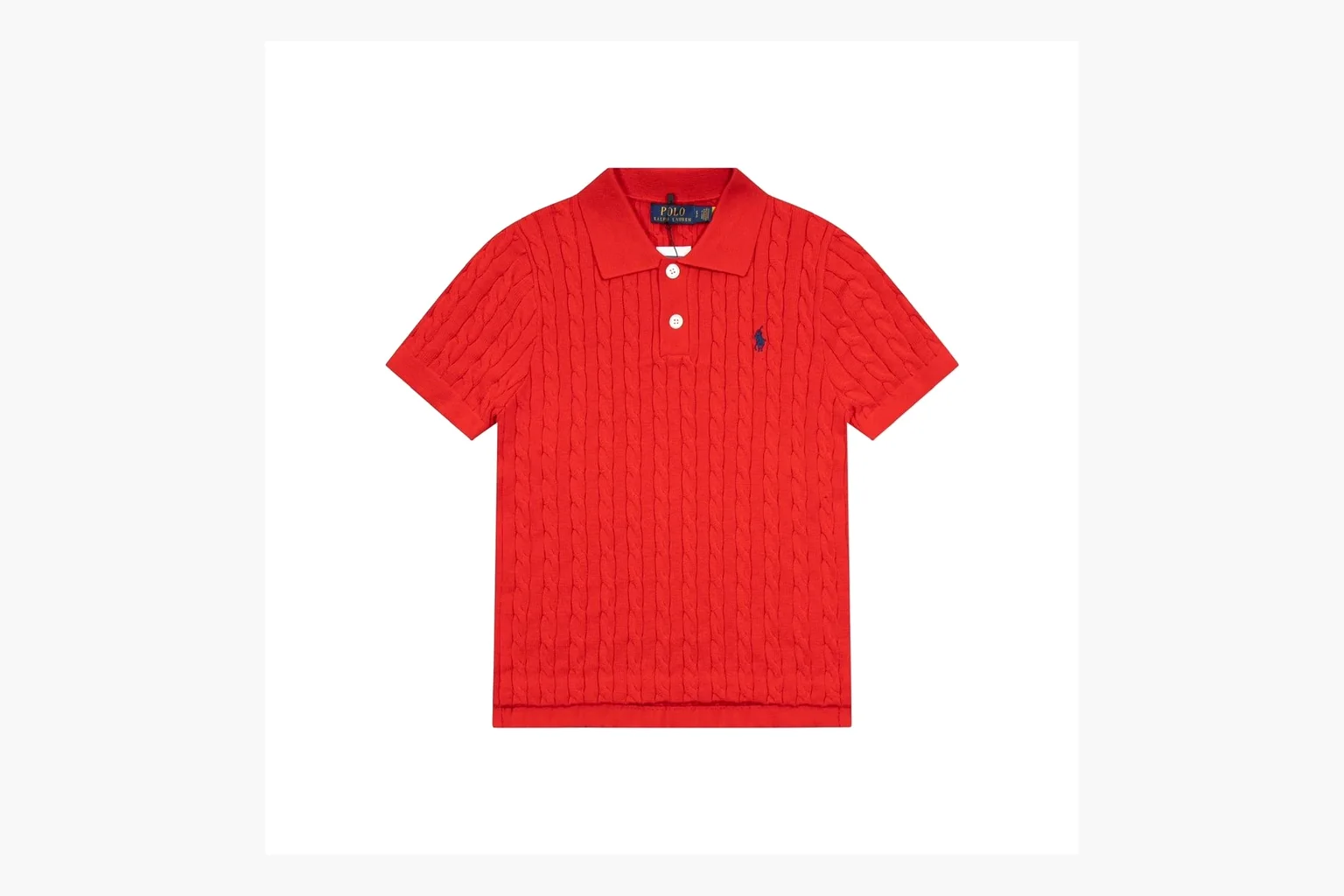 Red Polo cable knit polo comparison image with placket