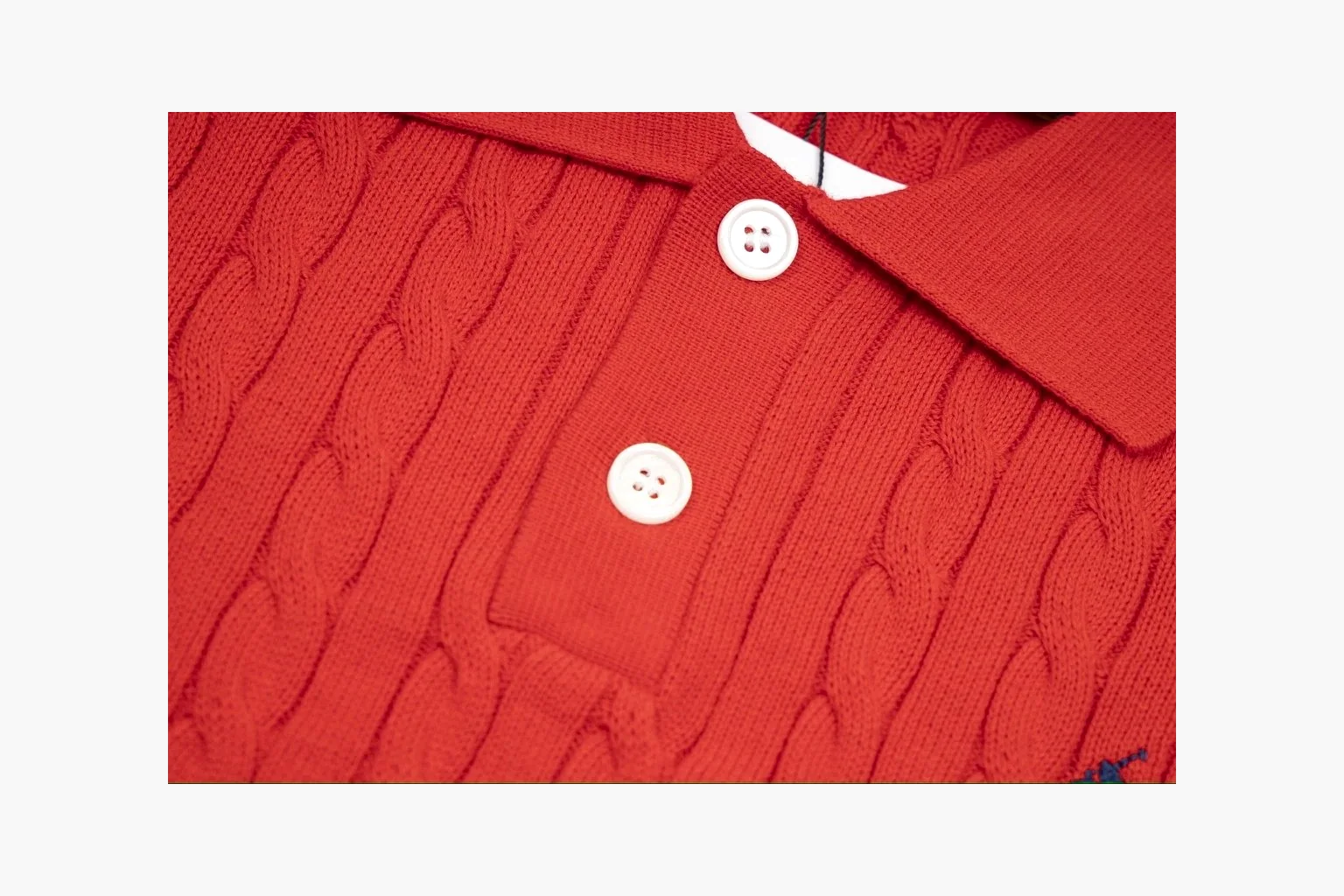 Red Polo cable knit polo comparison image with placket thumbnail 3