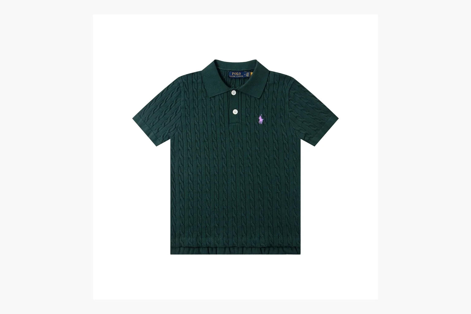 Green Polo cable knit polo comparison image with placket
