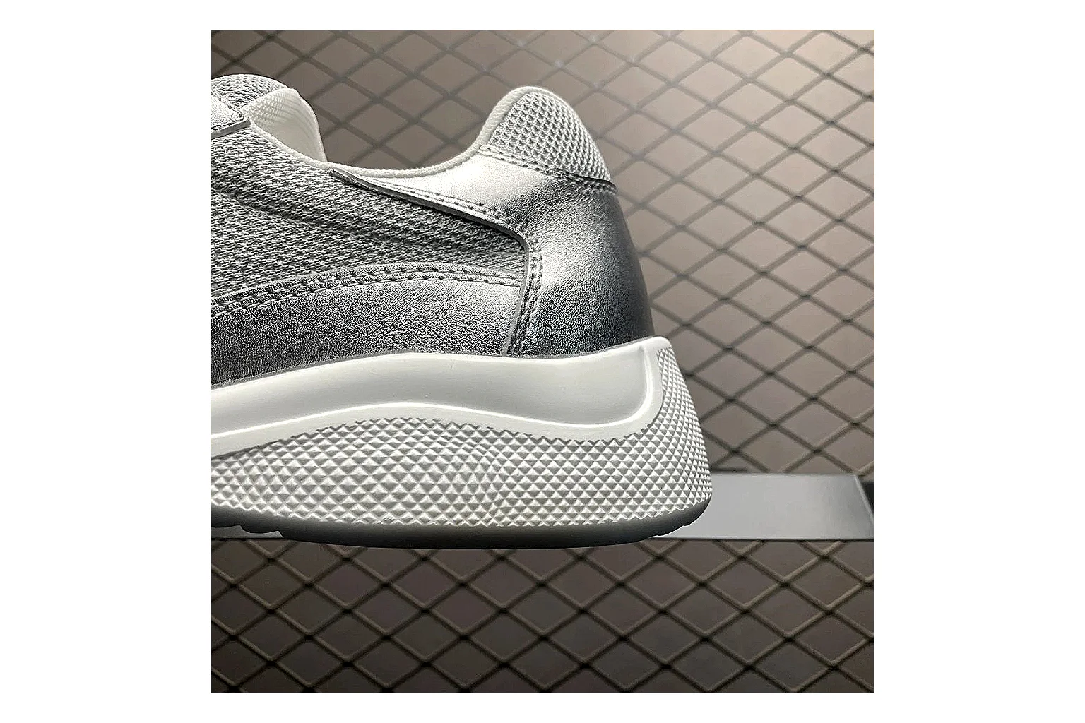 Prada America Cup Silver Sneaker comparison signal photo with silver america cup low-top with mixed upper and low top shape thumbnail 5