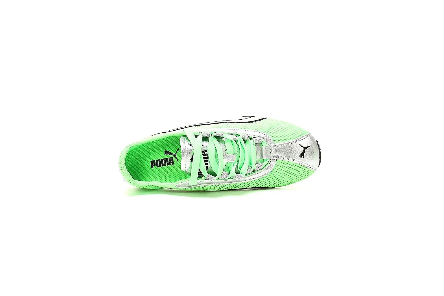 Puma neon green low top with white stripe and black outsole