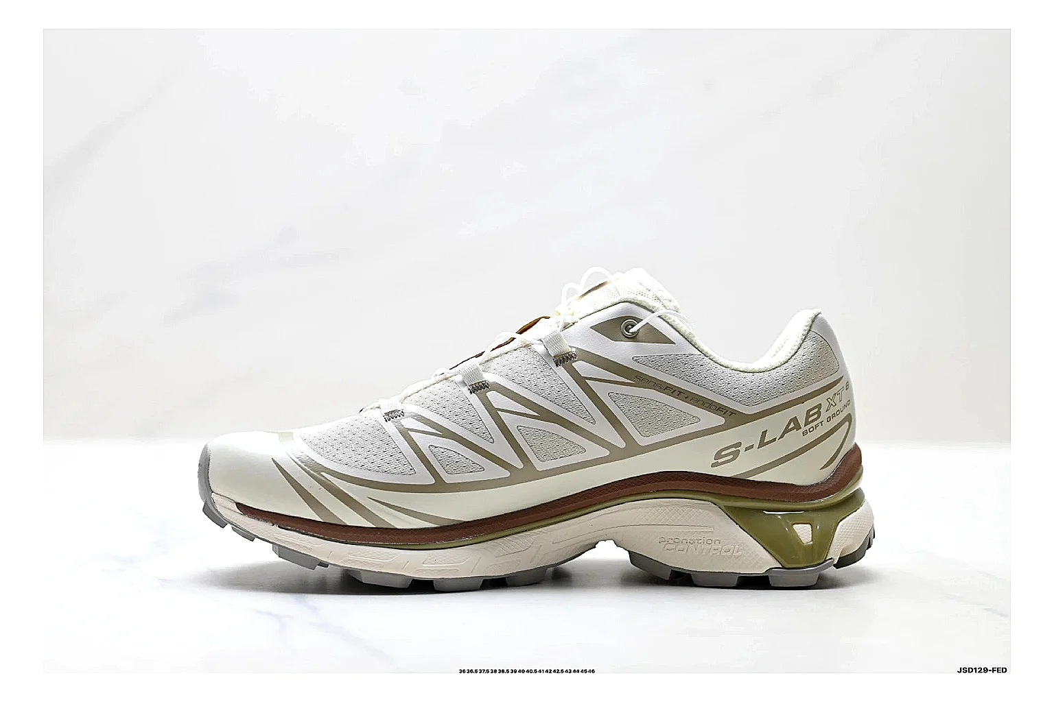 Salomon Xt Runner White Gold comparison photo showing white mesh trail-runner upper, gold accents, speed-lace style structure, and rugged sole