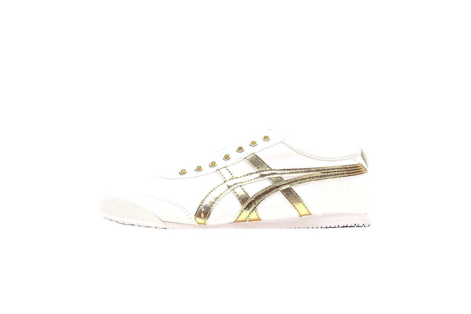 Tiger white and metallic gold trainer with side stripes and low-profile sole thumbnail 2