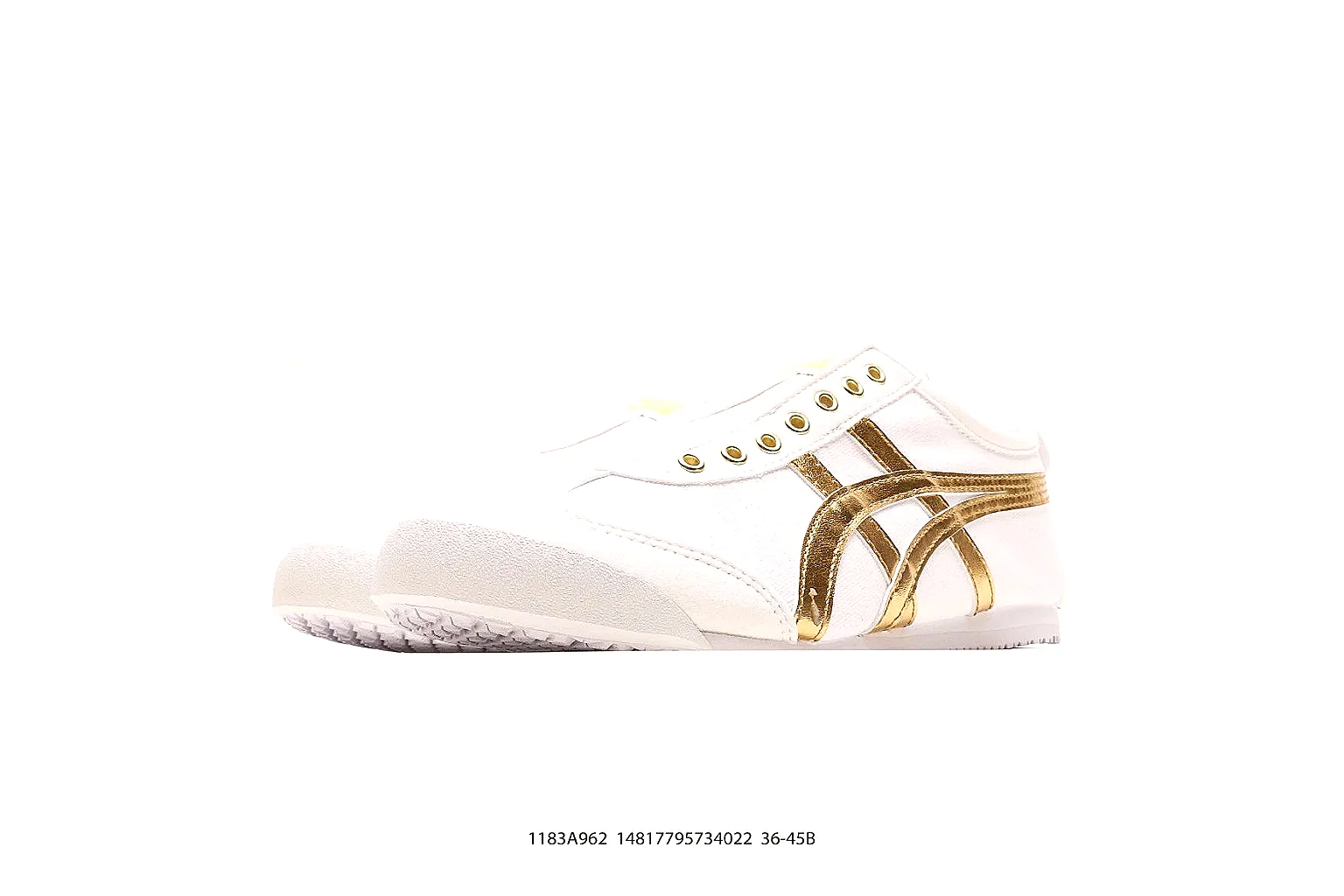 Tiger white and metallic gold trainer with side stripes and low-profile sole thumbnail 4