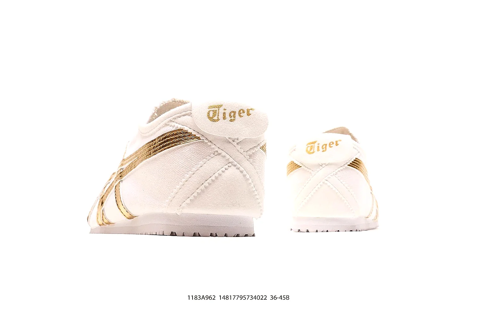 Tiger white and metallic gold trainer with side stripes and low-profile sole thumbnail 5