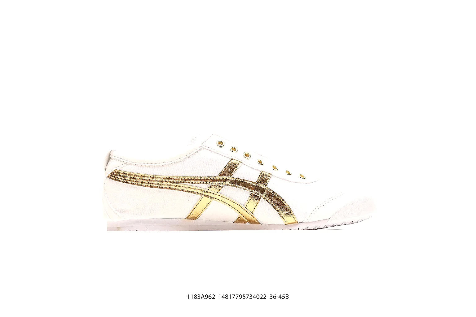 Tiger white and metallic gold trainer with side stripes and low-profile sole thumbnail 6